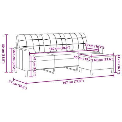 vidaXL 3-Sitzer-Sofa mit Hocker Dunkelgrau 180 cm Samt