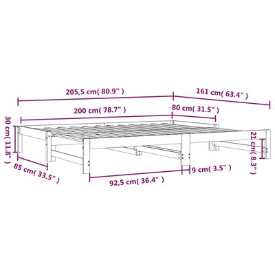 vidaXL Tagesbett Ausziehbar Schwarz 2x(80x200) cm Massivholz Kiefer