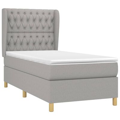 vidaXL Boxspringbett mit Matratze Hellgrau 90x200 cm Stoff