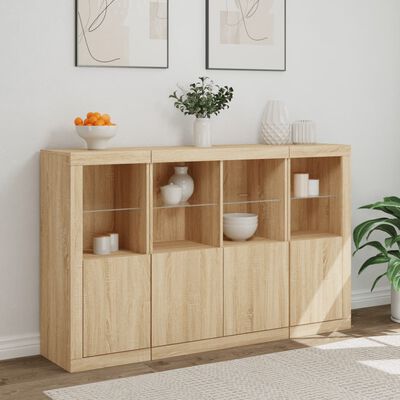 vidaXL Sideboards mit LED-Leuchten 3 Stk. Sonoma-Eiche Holzwerkstoff