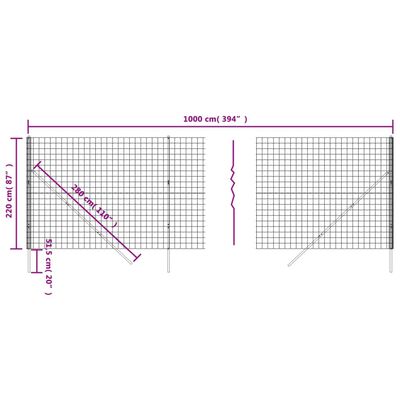 vidaXL Maschendrahtzaun Anthrazit 2,2x10 m Verzinkter Stahl