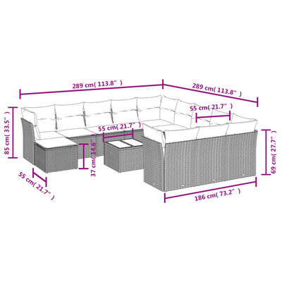 vidaXL 13-tlg. Garten-Sofagarnitur mit Kissen Schwarz Poly Rattan