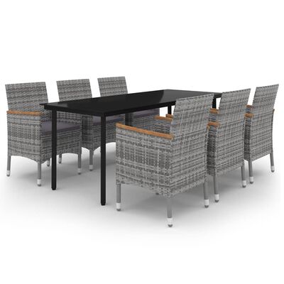 vidaXL 7-tlg. Garten-Essgruppe mit Kissen Poly Rattan und Glas