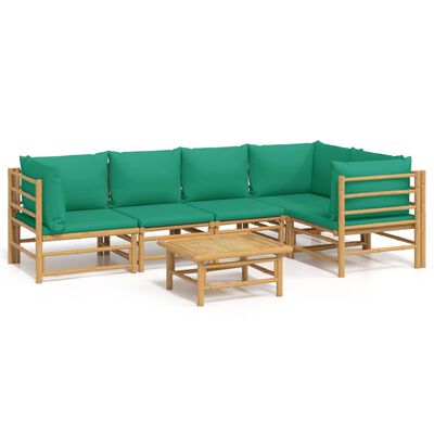 vidaXL 6-tlg. Garten-Lounge-Set mit Grünen Kissen Bambus