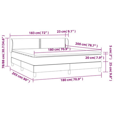 vidaXL Boxspringbett mit Matratze Dunkelgrau 180x200 cm Samt