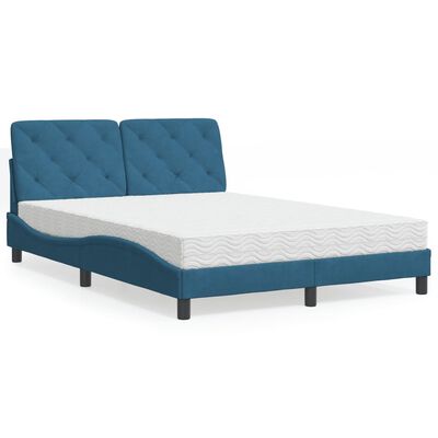 vidaXL Bett mit Matratze Blau 140x190 cm Samt