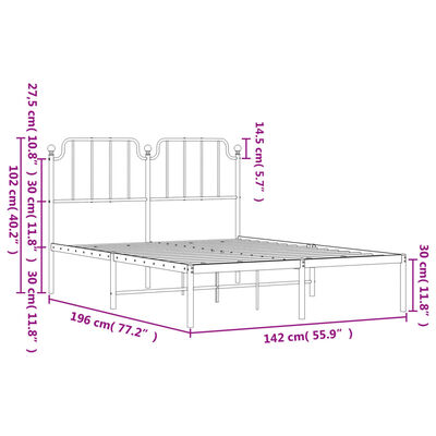 vidaXL Bettgestell mit Kopfteil Metall Weiß 135x190 cm