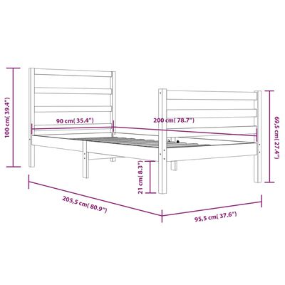 vidaXL Massivholzbett Honigbraun Kiefer 90x200 cm