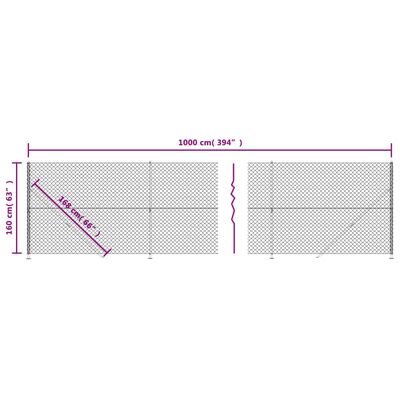 vidaXL Maschendrahtzaun mit Bodenflansch Silbern 1,6x10 m