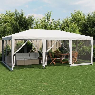 vidaXL Partyzelt mit 10 Mesh-Seitenteilen Weiß 6x4 m HDPE