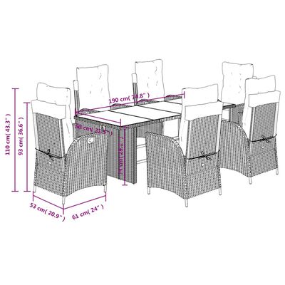 vidaXL 7-tlg. Garten-Essgruppe mit Kissen Braun Poly Rattan