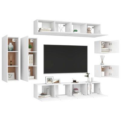 vidaXL 8-tlg. TV-Schrank-Set Weiß Holzwerkstoff