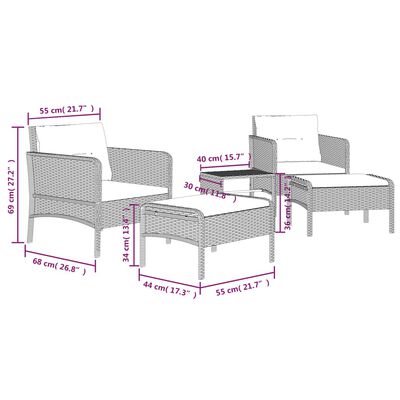 vidaXL 5-tlg. Garten-Lounge-Set mit Kissen Braun Poly Rattan