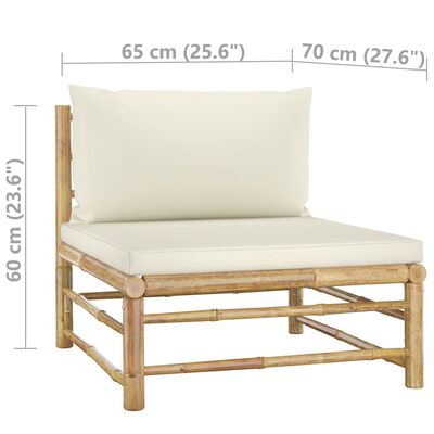 vidaXL 11-tlg. Garten-Lounge-Set mit Cremeweißen Kissen Bambus