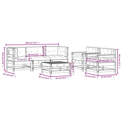 vidaXL 6-tlg. Garten-Lounge-Set mit Kissen Schwarz Massivholz