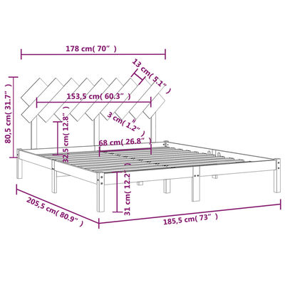 vidaXL Massivholzbett 180x200 cm