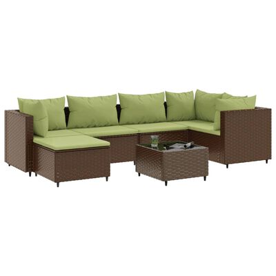 vidaXL 7-tlg. Garten-Lounge-Set mit Kissen Braun Poly Rattan