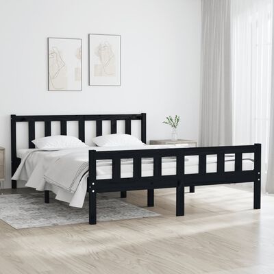 vidaXL Massivholzbett Schwarz 140x190 cm