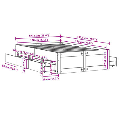 vidaXL Massivholzbett ohne Matratze mit Schubladen Weiß 120x190 cm