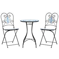 vidaXL Mosaik-Bistro-Set Blau und Weiß Eisen und Keramik