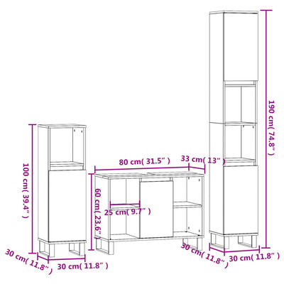 vidaXL 3-tlg. Badmöbel-Set Hochglanz-Weiß Holzwerkstoff