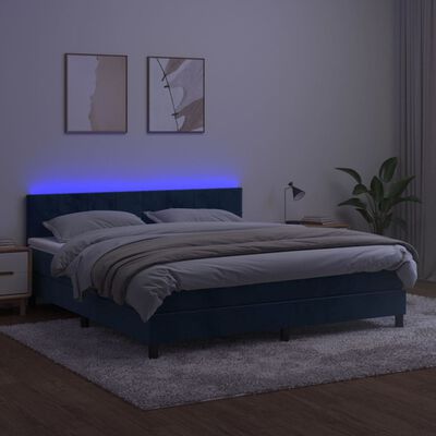 vidaXL Boxspringbett mit Matratze & LED Dunkelblau 160x200 cm Samt