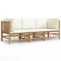 vidaXL 3-tlg. Garten-Lounge-Set mit Cremeweißen Kissen Bambus