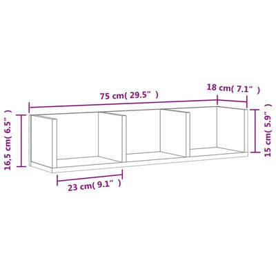 vidaXL Wandschränke 2 Stk. Eichen-Optik 75x18x16,5 cm Holzwerkstoff