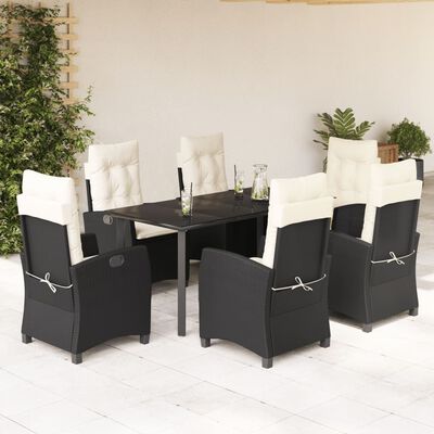 vidaXL 7-tlg. Garten-Essgruppe mit Kissen Schwarz Poly Rattan