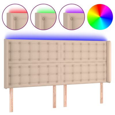 vidaXL LED Kopfteil Cappuccino-Braun 203x16x118/128cm Kunstleder