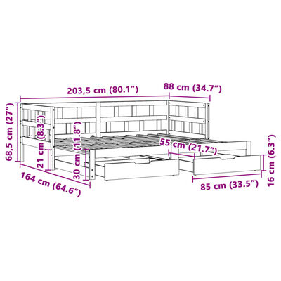 vidaXL Tagesbett Ausziehbar mit Schubladen Weiß 80x200 cm Kiefernholz