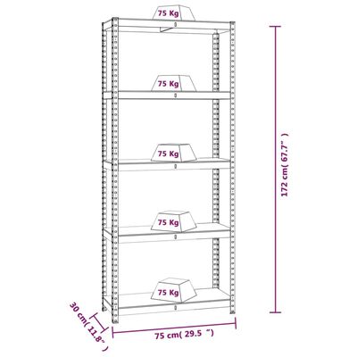 vidaXL Regale mit 5 Böden 3 Stk. Silbern Stahl & Holzwerkstoff