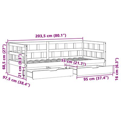 vidaXL Tagesbett mit Schubladen Weiß 90x200 cm Kiefernholz