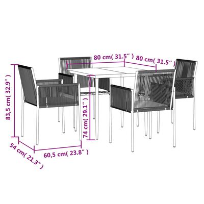 vidaXL 5-tlg. Garten-Essgruppe mit Kissen Schwarz Poly Rattan & Stahl