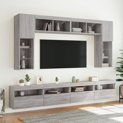 vidaXL TV-Wandschränke mit LED-Leuchten 2 Stk. Grau Sonoma 60x30x40 cm