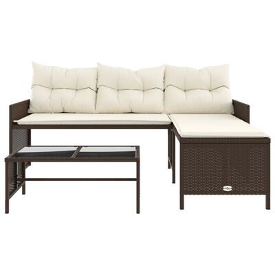 vidaXL Gartensofa in L-Form mit Tisch und Kissen Braun Poly Rattan