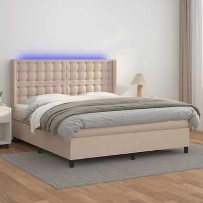 vidaXL Boxspringbett mit Matratze & LED Cappuccino-Braun 160x200cm