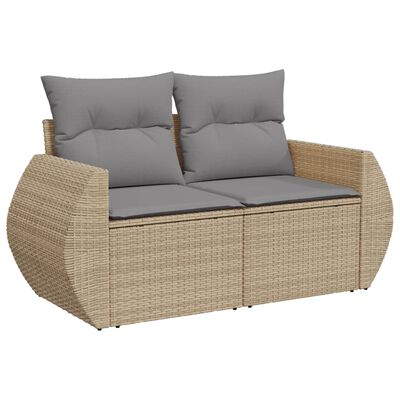 vidaXL 8-tlg. Garten-Sofagarnitur mit Kissen Beige Poly Rattan