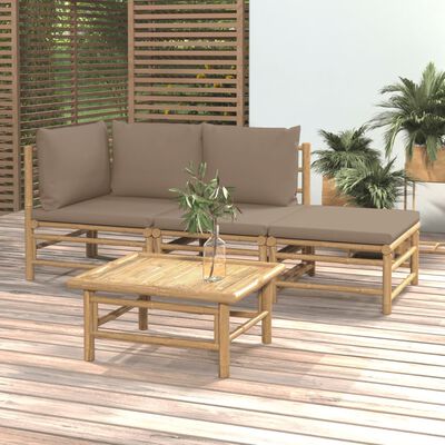 vidaXL 4-tlg. Garten-Lounge-Set mit Taupe Kissen Bambus