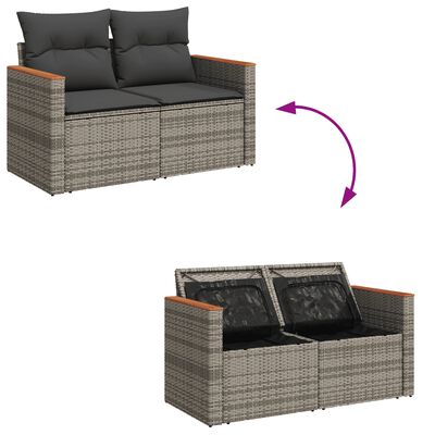 vidaXL 10-tlg. Garten-Sofagarnitur mit Kissen Grau Poly Rattan