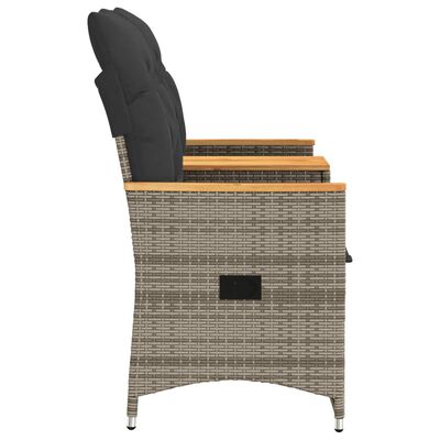 vidaXL Gartensofa 2-Sitzer Verstellbar mit Tisch Grau Poly Rattan