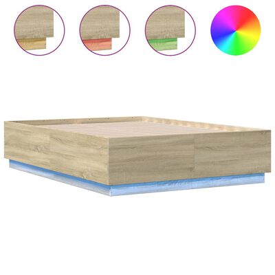 vidaXL Bettgestell mit LED Sonoma-Eiche 120x190 cm Holzwerkstoff