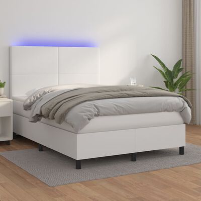 vidaXL Boxspringbett mit Matratze & LED Weiß 140x190 cm Kunstleder