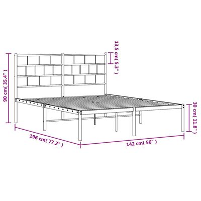 vidaXL Bettgestell mit Kopfteil Metall Schwarz 135x190 cm