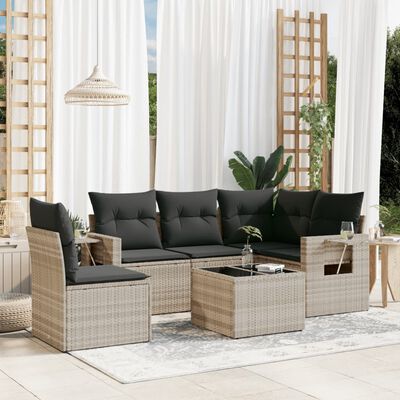 vidaXL 6-tlg. Garten-Sofagarnitur mit Kissen Hellgrau Poly Rattan