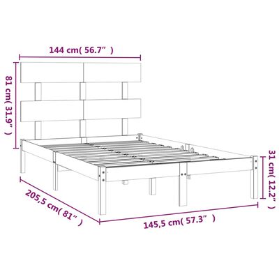 vidaXL Massivholzbett Schwarz 140x200 cm