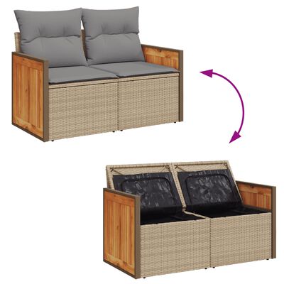 vidaXL 10-tlg. Garten-Sofagarnitur mit Kissen Beige Poly Rattan