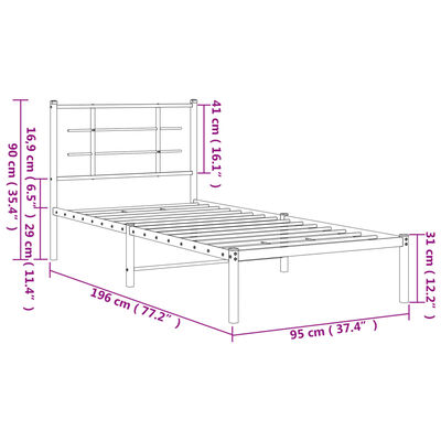 vidaXL Bettgestell mit Kopfteil Metall Weiß 90x190 cm