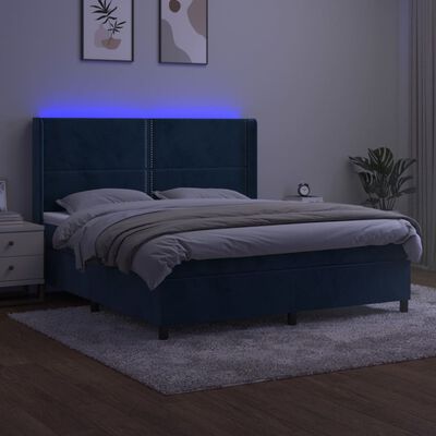 vidaXL Boxspringbett mit Matratze & LED Dunkelblau 160x200 cm Samt