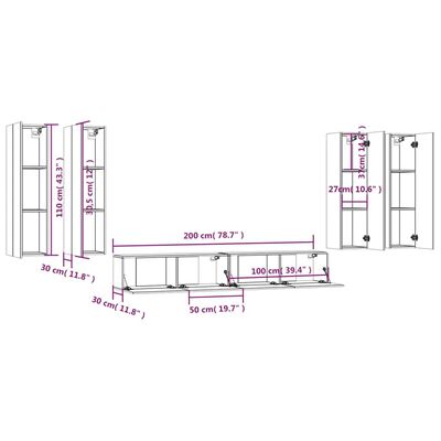 vidaXL 6-tlg. TV-Schrank-Set Grau Sonoma Holzwerkstoff